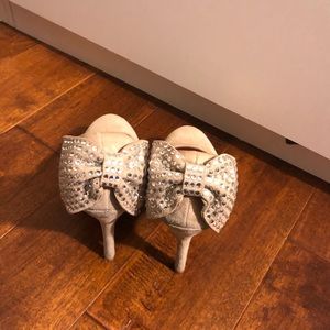 Nude Crystal Suede Heels
